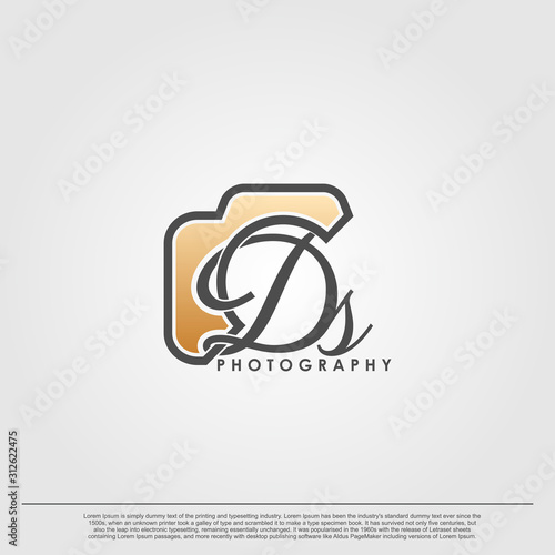 Initial Letter DS with camera. Logo photography simple luxury vector.
