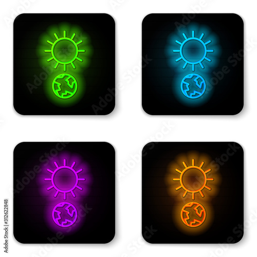 Glowing neon line Solstice icon isolated on white background. Black square button. Vector Illustration