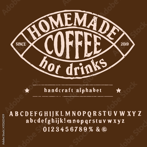 Vintage font coffee illustration for poster or menu template.Quote coffee cup typography. Calligraphy style quote. Shop promotion motivation. Coffee break. Vector & illustration.