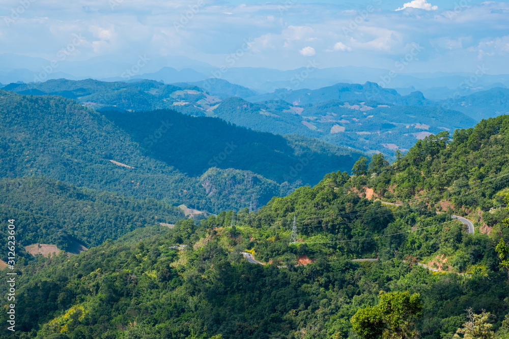 Beautiful scenic landscape mountain and nature at Doi Kiew Lom View Point, Mae Hong Son, Thailand.