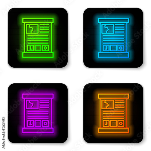 Glowing neon line Game guide icon isolated on white background. User manual, instruction, guidebook, handbook. Black square button. Vector Illustration