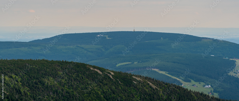 Cerna hora hill from hiking trail between Obri sedlo and Snezka hill in Krkonose mountains
