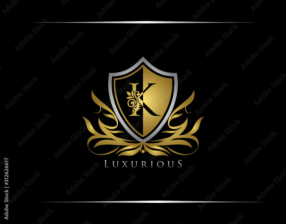 Golden K Luxury Shield Logo Design Golden K Luxury Shield Logo Design