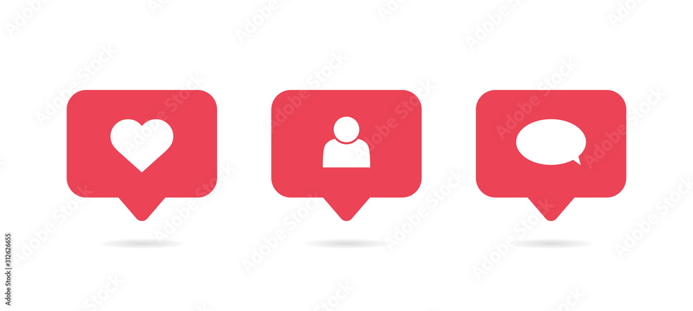 Social media notification icon. Follow, comment, like icon. Vector illustration - obrazy, fototapety, plakaty 