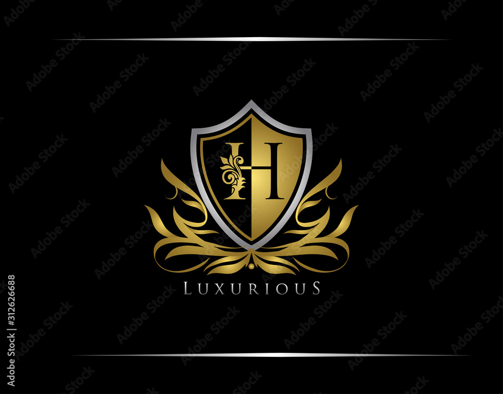 Golden H Luxury Shield Logo Design Golden H Luxury Shield Logo Design