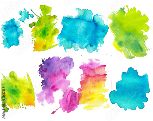 Abstract watercolor background. Colorful watercolor spots are brush painted.