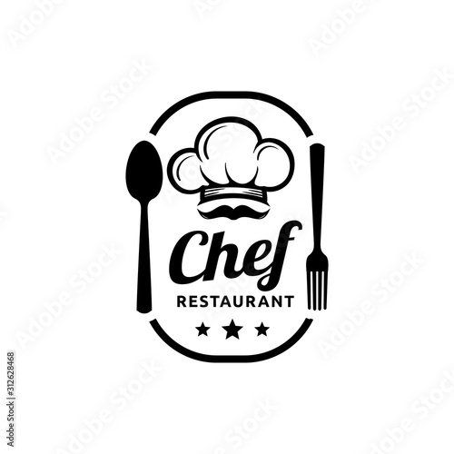Chef and restaurant simple logo design with a cap / chef hat