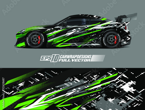 Car wrap design vector. Graphic abstract stripe racing background kit designs for wrap vehicle, race car, rally, adventure and livery. Full vector eps 10
