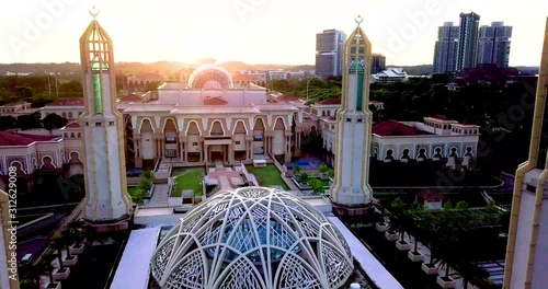 Beautiful aerial view of Masjid Kota Iskandar Nusajaya Johor Malaysia photo