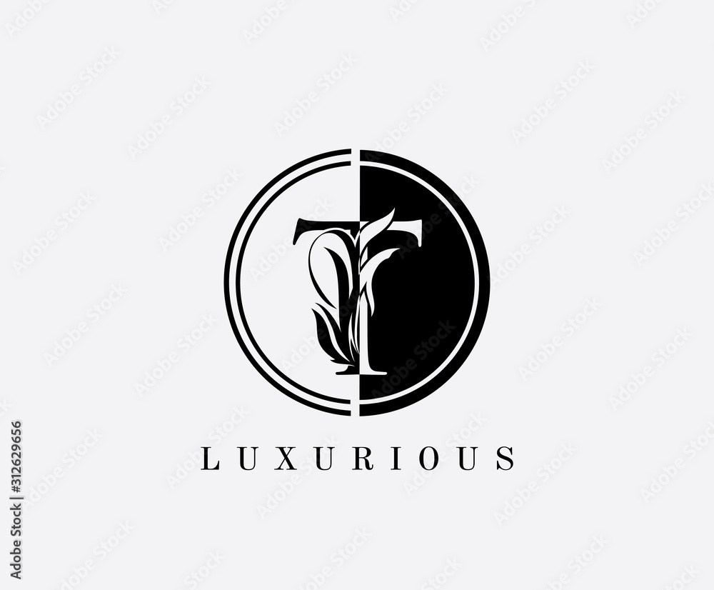 Circle T Letter Floral Logo. Luxury T Swirl Circle Logo Icon Circle T Letter Floral Logo. Luxury T Swirl Circle Logo Icon