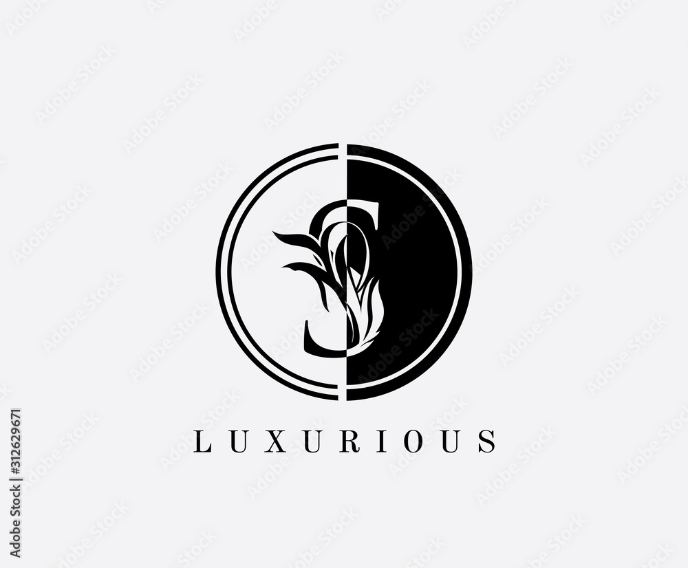 Obraz premium Circle S Letter Floral Logo. Luxury S Swirl Circle Logo Icon