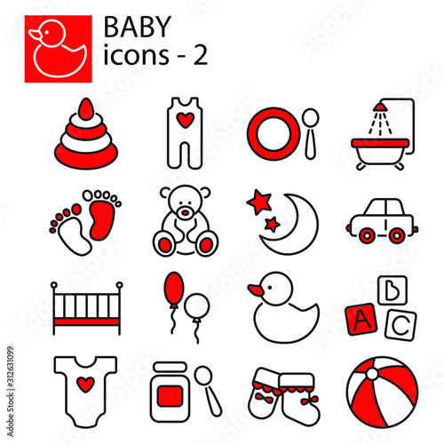 Web icons set - Baby toys, feeding and care