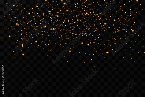 The dust sparks and golden stars shine with special light. Vector sparkles on a transparent background. Christmas light effect. Sparkling magical dust particles. photo