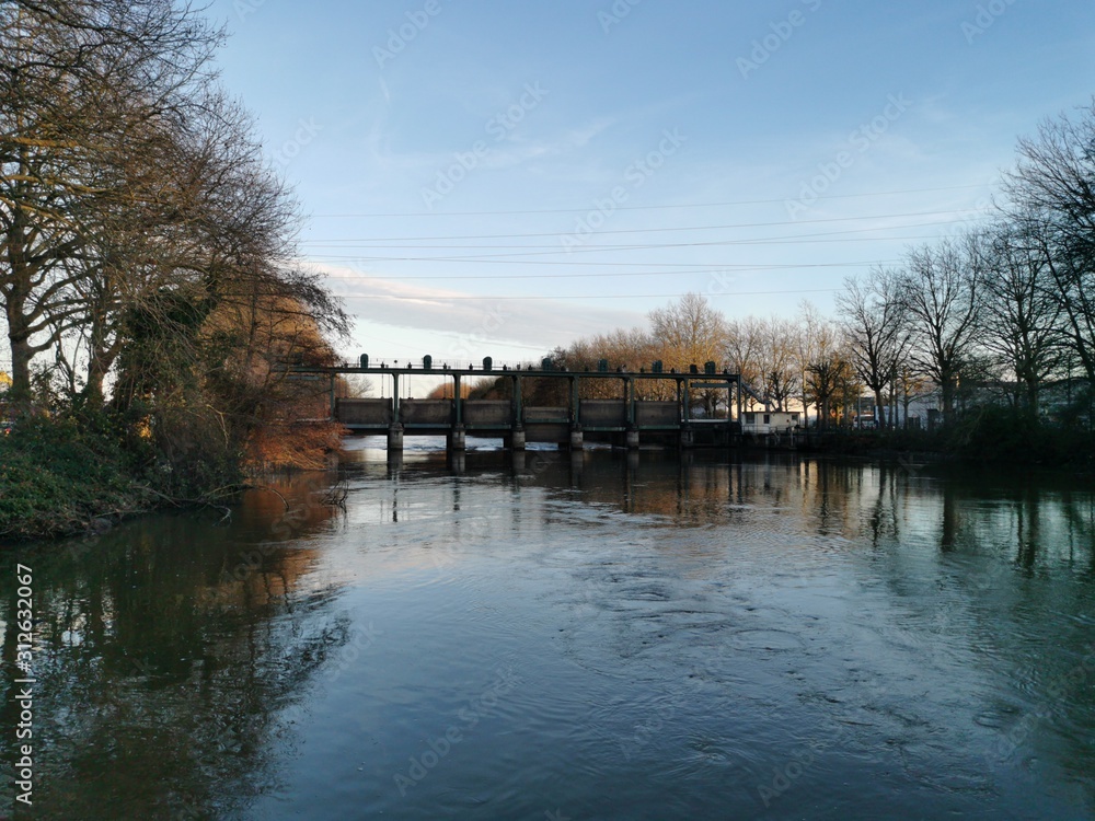 CAEN - Normandy - France - December 25, 2019: Architectural pictures of buildings, bridges and urban furniture and their reflections in water.