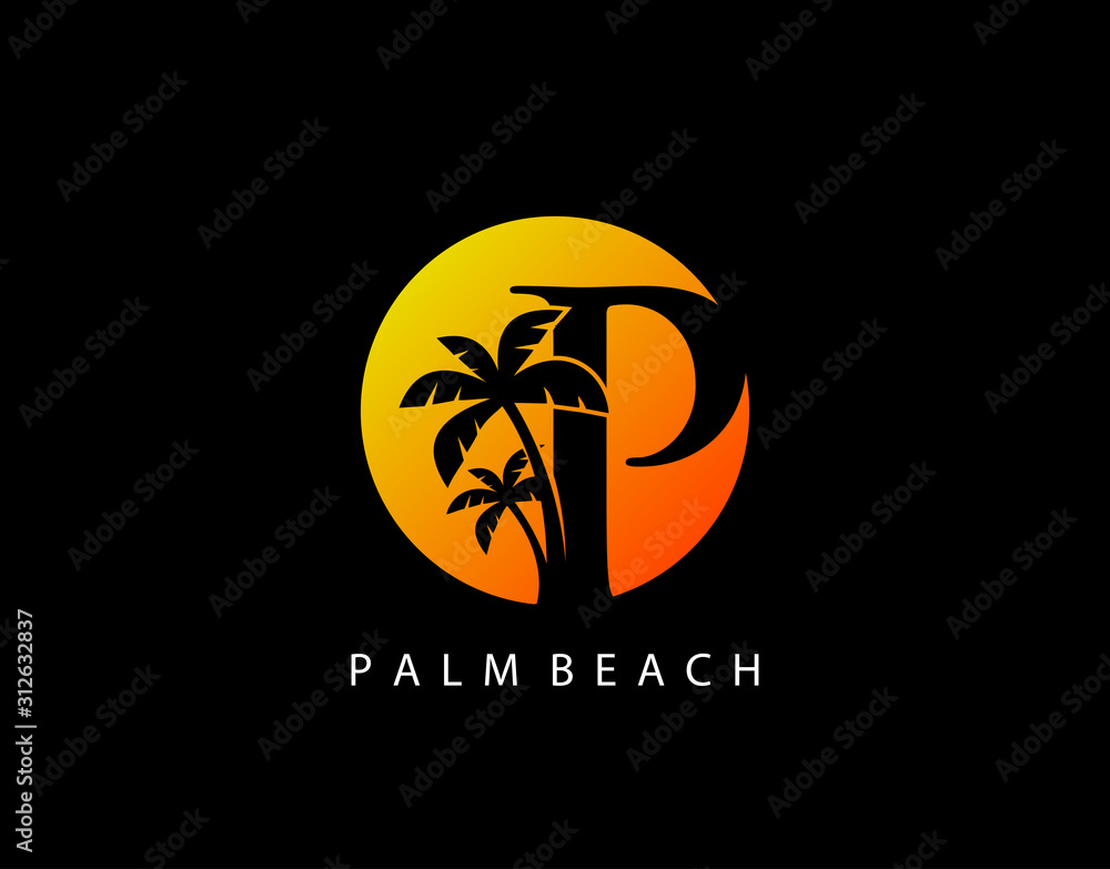 P Palm Beach Logo, Circle P Sunset Icon Logo P Palm Beach Logo, Circle P Sunset Icon Logo