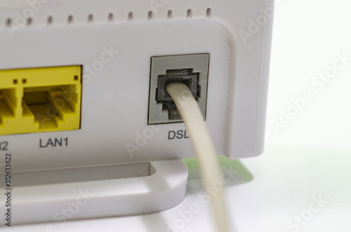 Wireless modem router with cable connecting On a white background