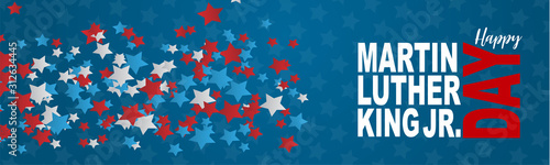 Happy Martin Luther King day banner or website header. American flag colors stars. Vector illustration.