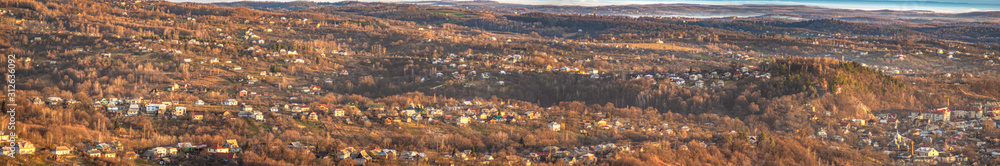 Panorama of a small town in the Carpathians
