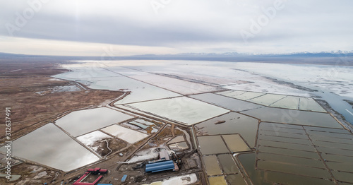 aerial view of the salt flats, Caka salt lake, Qinghai, China photo