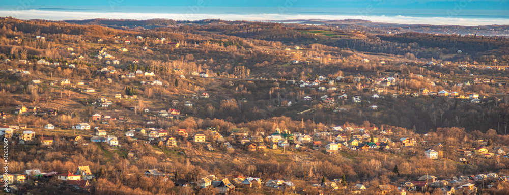 Panorama of a small town in the Carpathians
