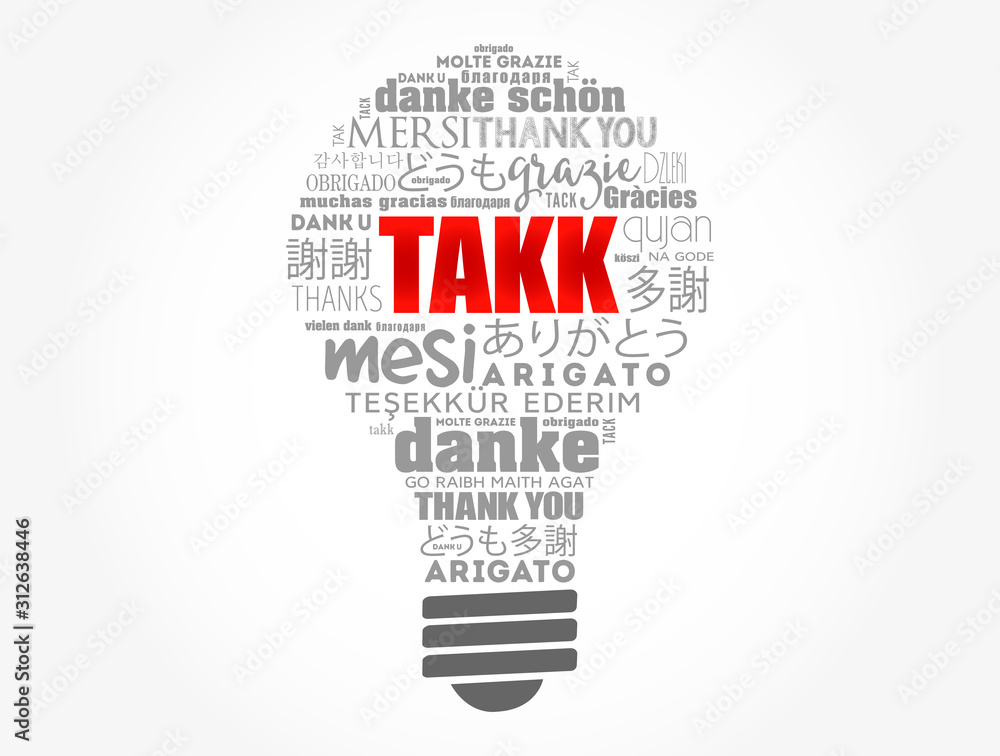 Takk (Thank You in Icelandic) light bulb Word Cloud in different languages Takk (Thank You in Icelandic) light bulb Word Cloud in different languages