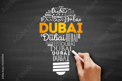 Dubai light bulb word cloud, concept background photo