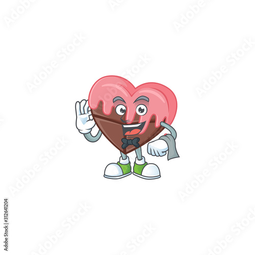 Love chocolate with pink cartoon character as a Waiter look