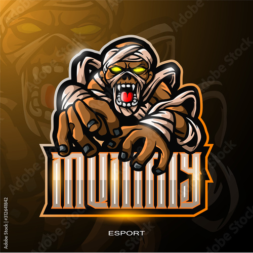 Skull mummy mascot esport logo design
