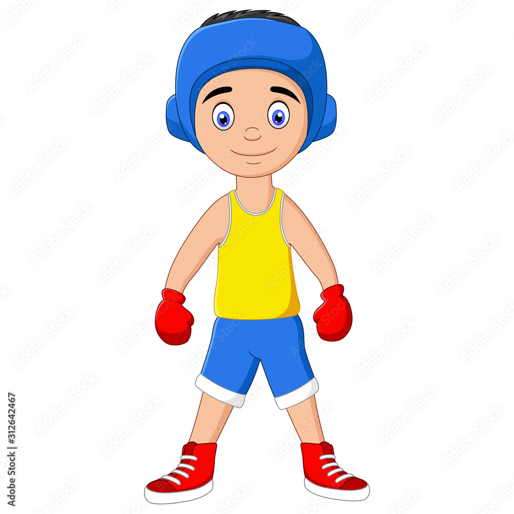 Cartoon of a happy boy dressed up as a boxer Cartoon of a happy boy dressed up as a boxer