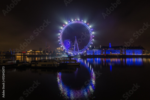 Photography London, England - December 31, 2019: Rehearsal, and preparation on New Year's Eve for the fireworks display around the London Eye that will welcome in the new year of 2020