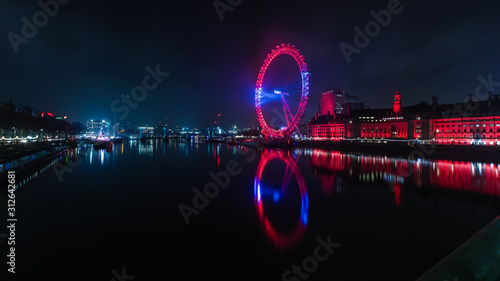 London, England - December 31, 2019: Rehearsal, and preparation on New Year's Eve for the fireworks display around the London Eye that will welcome in the new year of 2020.