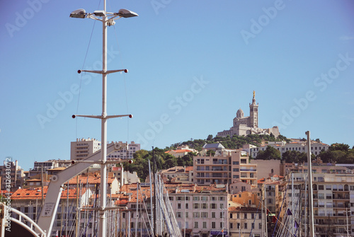 Upward shot of Notre Dame de la Garde taken from Le Panier district, Marseille