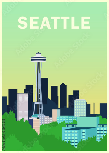 seattle city landscape illustration of modern city
