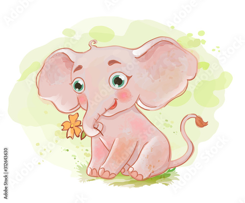 Cute elephant with little flower