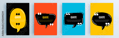 Quote frames blank templates set. Text in brackets, citation empty speech bubbles, quote bubbles. Textbox isolated on color background. Vector illustration.