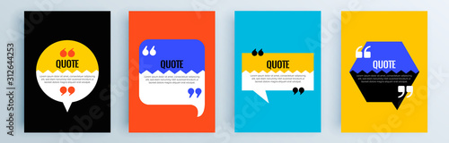 Quote frames blank templates set. Text in brackets, citation empty speech bubbles, quote bubbles. Textbox isolated on color background. Vector illustration.