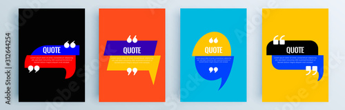 Quote frames blank templates set. Text in brackets, citation empty speech bubbles, quote bubbles. Textbox isolated on color background. Vector illustration.