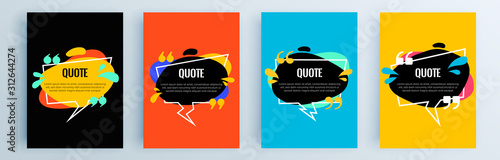 Quote frames blank templates set. Text in brackets, citation empty speech bubbles, quote bubbles. Textbox isolated on color background. Vector illustration.