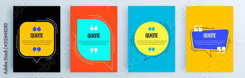 Quote frames blank templates set. Text in brackets, citation empty speech bubbles, quote bubbles. Textbox isolated on color background. Vector illustration.