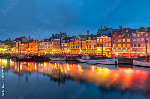 Beautiful Copenhagen city skyline at night in Denmark 