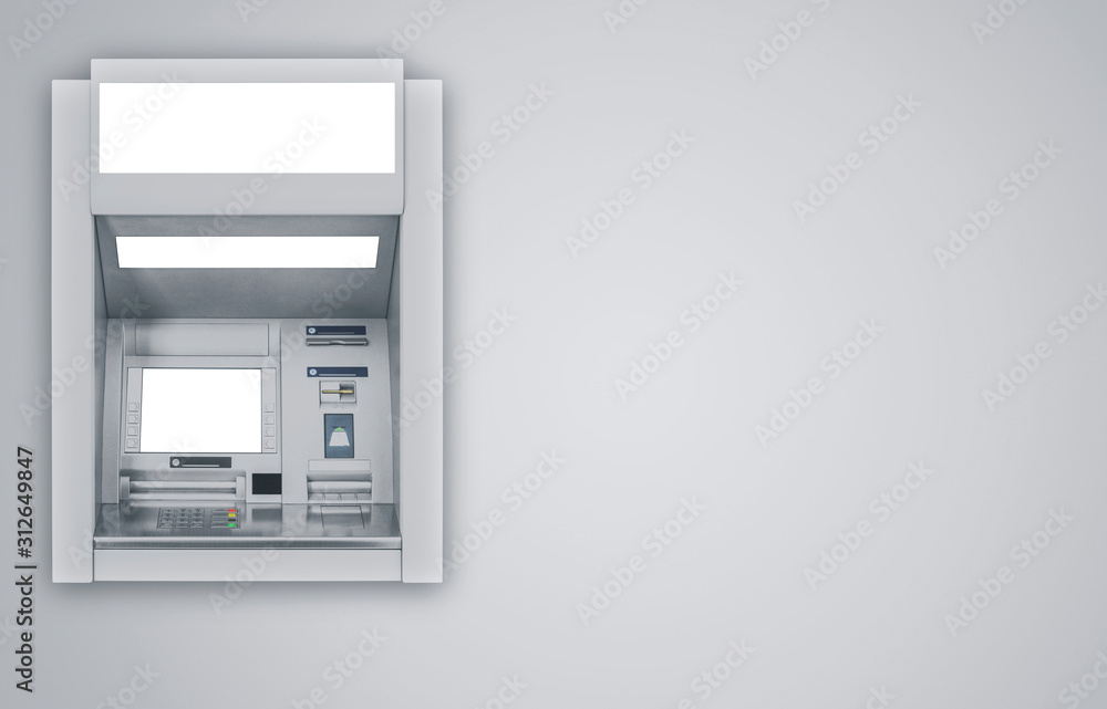 Atm Machine on gray background including clipping path Atm Machine on gray background including clipping path