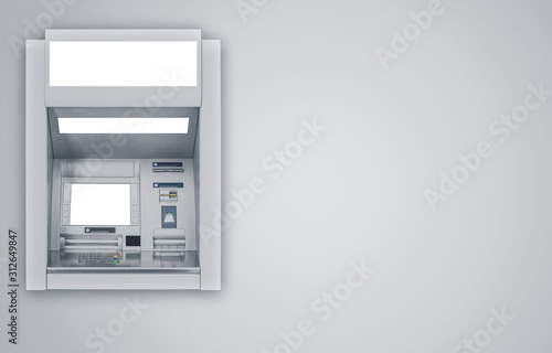 Atm Machine on gray background including clipping path photo