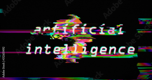 Modern glitch transition with artificial intelligence head text
