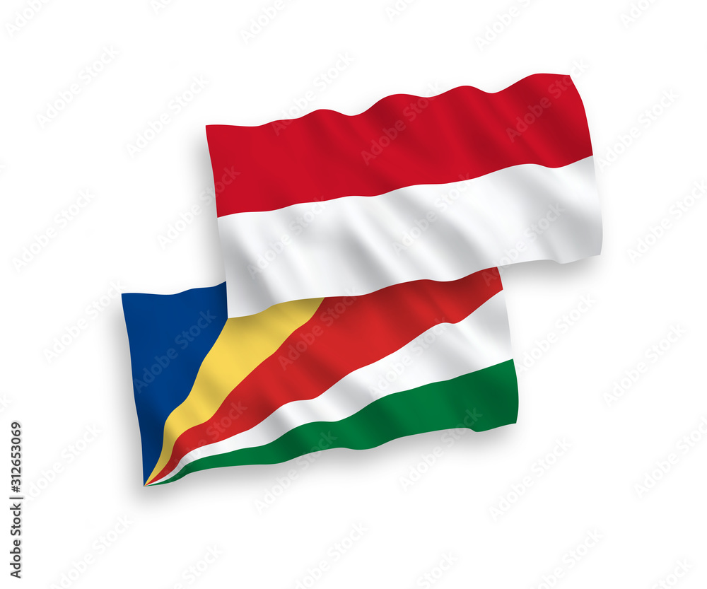 Flags of Indonesia and Seychelles on a white background