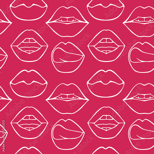 Set of various woman lips seamless vector pattern. Different sexy lips shapes. Doodle style fashion, cosmetology background. Abstract hand drawn artistic texture. Vector EPA 10 illustration