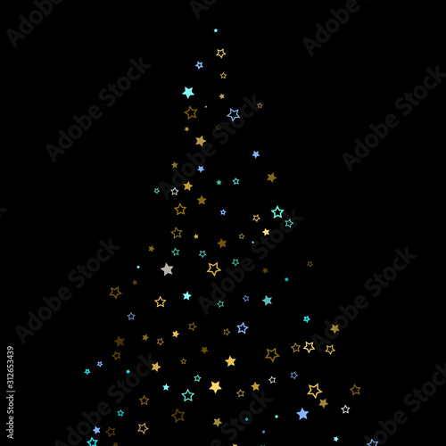 Gold, Blue stars, sprocket, shiny confetti. 