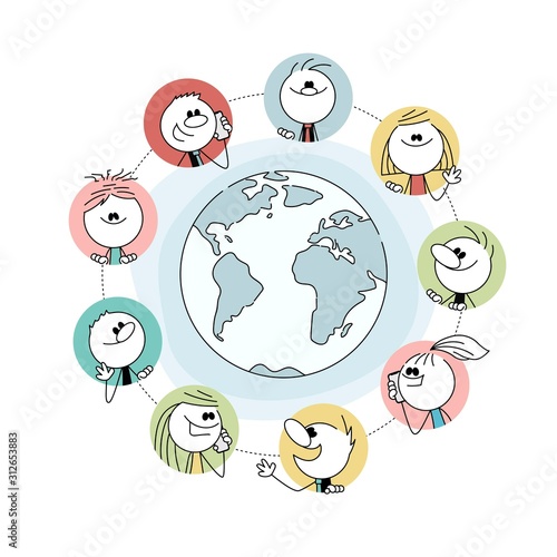 Doodle stick figure: Global communication.