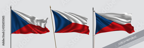 Set of Czech Republic waving flag on isolated background vector illustration