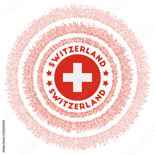 Switzerland symbol. Radiant country flag with colorful rays. Shiny sunburst with Switzerland flag. Powerful vector illustration.