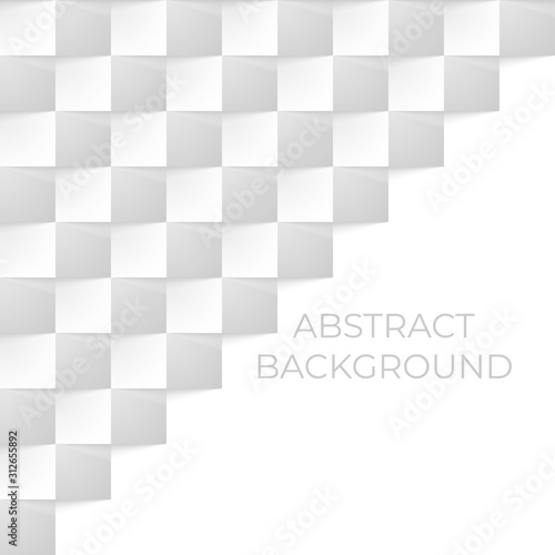 White modern background of abstract 3d cubes with shadow. Texture of square geometric gray wall.